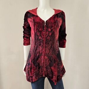 Live & Let Live Top Size S Hooded Velour Full Zip Boho Whimsigoth Dark Fairy NWT